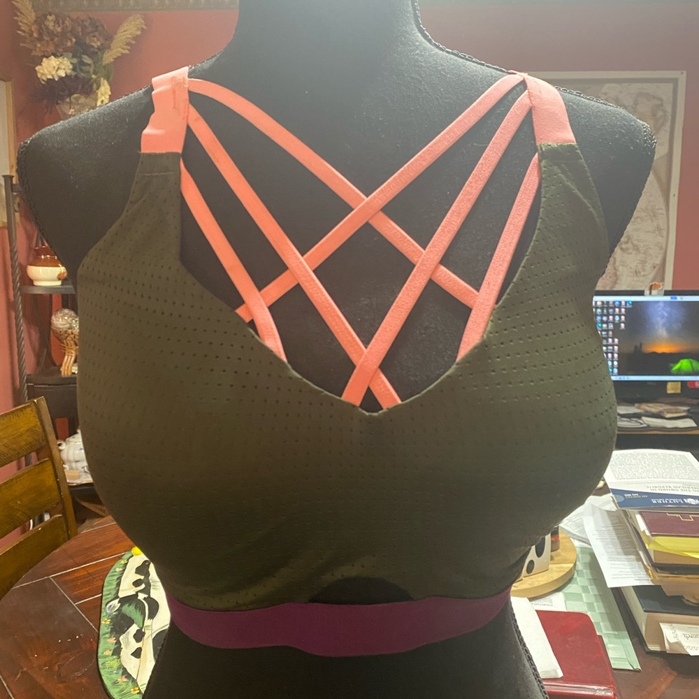 Strappy Olive Green, pink, and purple Victoria Sport Bra